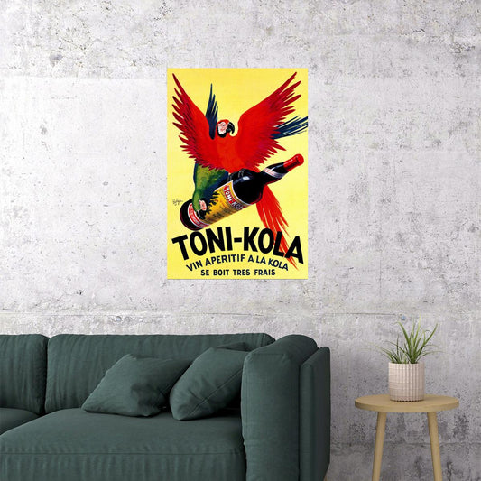 APERITIF TONI KOLA PARROT BOTTLE ALCOHOL ITALY FRESH DRINKS VINTAGE POSTER
