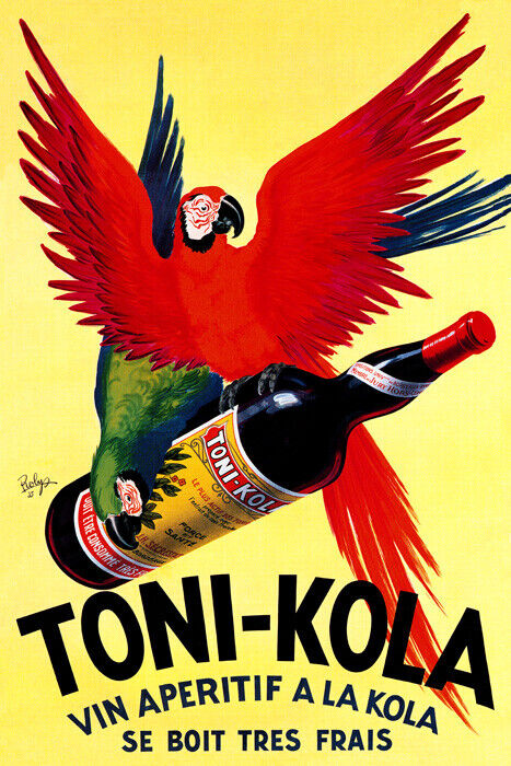 APERITIF TONI KOLA PARROT BOTTLE ALCOHOL ITALY FRESH DRINKS VINTAGE POSTER