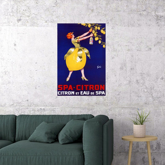 SPA CITRON LEMON AND MINERAL WATER DRINK WOMAN LEMON SKIRT VINTAGE POSTER