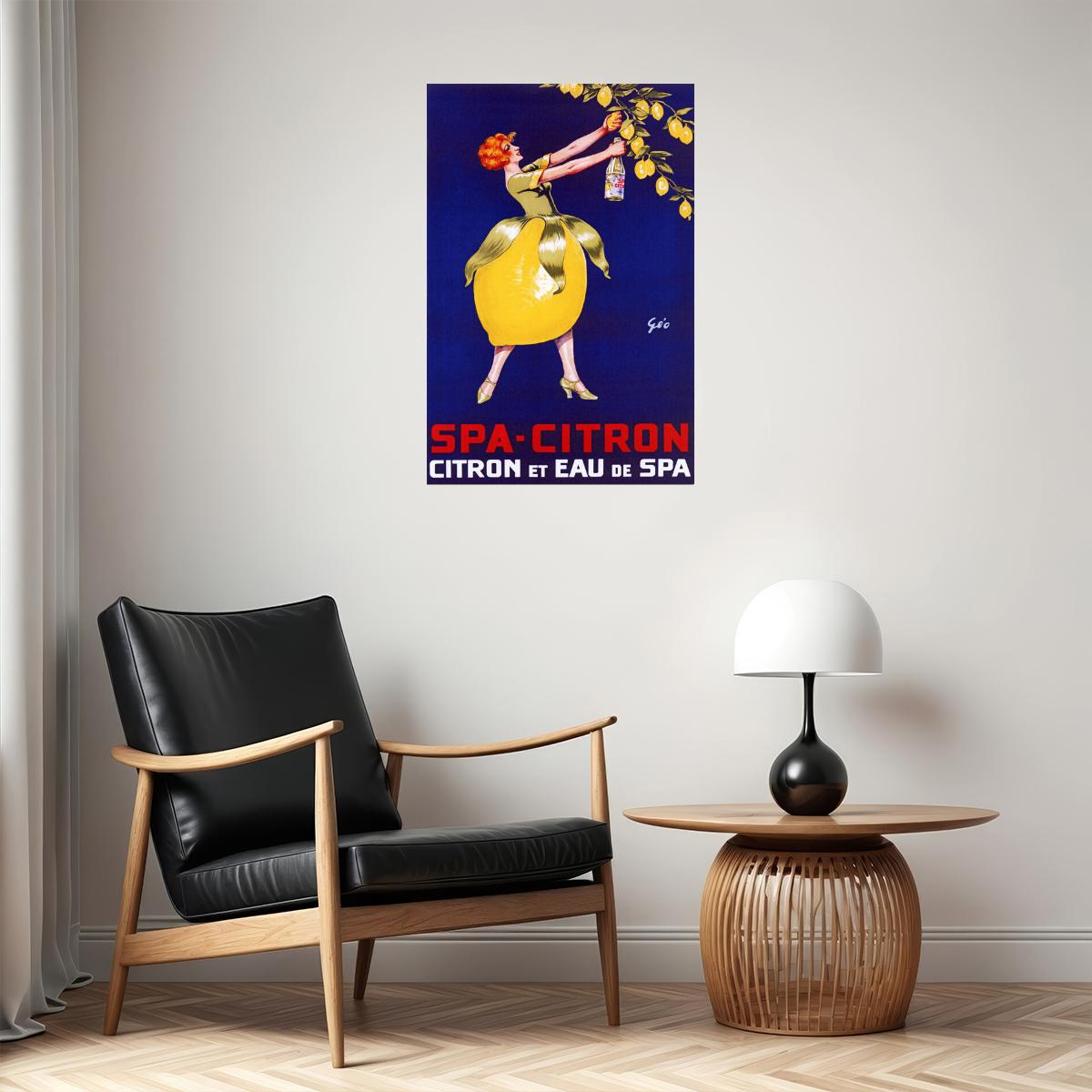 SPA CITRON LEMON AND MINERAL WATER DRINK WOMAN LEMON SKIRT VINTAGE POSTER