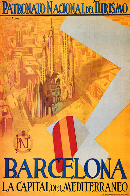 SPAIN BARCELONA PATRONATO NACIONAL TRAVEL TOURISM VINTAGE POSTER