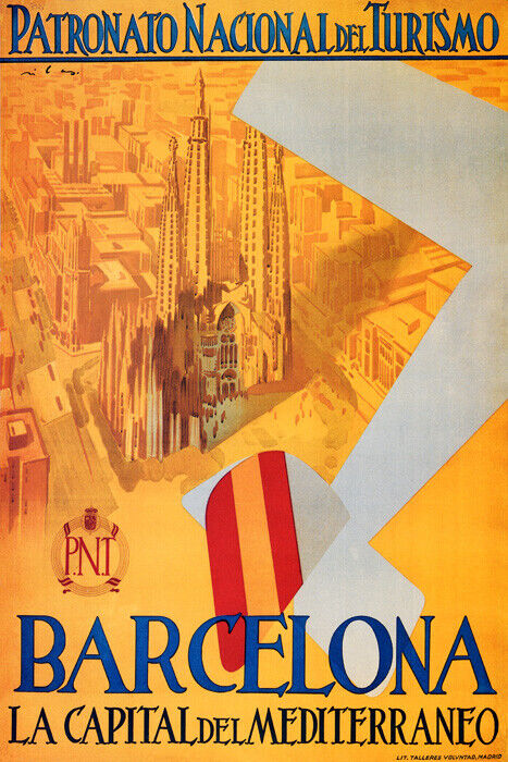 SPAIN BARCELONA PATRONATO NACIONAL TRAVEL TOURISM VINTAGE POSTER