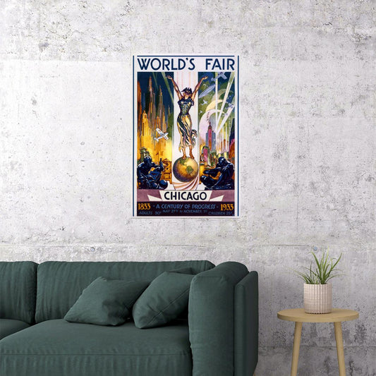 1933 WORLD'S FAIR CENTURY OF PROGRESS SCIENCE CHICAGO CITY VINTAGE POSTER