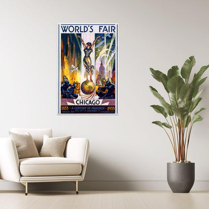 1933 WORLD'S FAIR CENTURY OF PROGRESS SCIENCE CHICAGO CITY VINTAGE POSTER