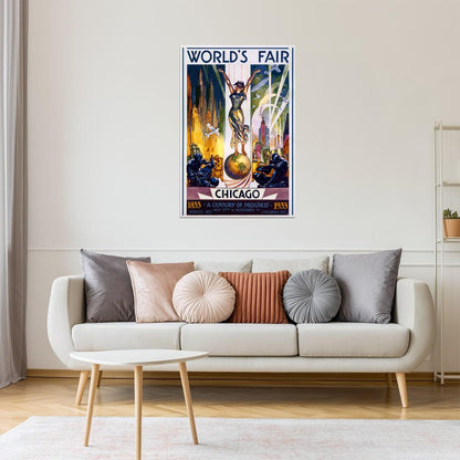 1933 WORLD'S FAIR CENTURY OF PROGRESS SCIENCE CHICAGO CITY VINTAGE POSTER