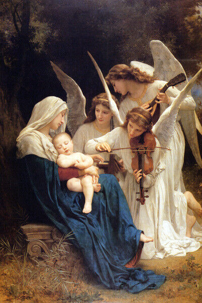 SONG OF THE ANGELS VIOLIN TO MARY AND BABY JESUS PAINTING BY BOUGUEREAU POSTER