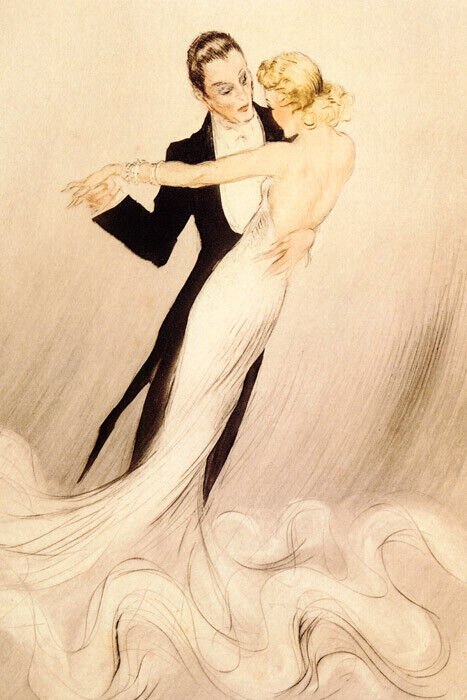 COUPLE DANCE WALTZ TANGO BALLROOM DANCE BY LOUIS ICART VINTAGE POSTER