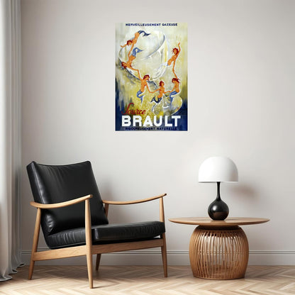 FRENCH SPARKLING WATER SOURCE BRAULT MERMAID BUBBLES GLASS VINTAGE POSTER