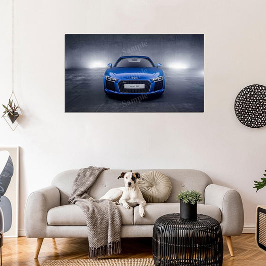 R8 Blue High Res HD HQ Car Posters Home Decor Aesthetic Garage Man Cave For Men Boys Wall Art Poster