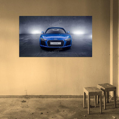 R8 Blue High Res HD HQ Car Posters Home Decor Aesthetic Garage Man Cave For Men Boys Wall Art Poster