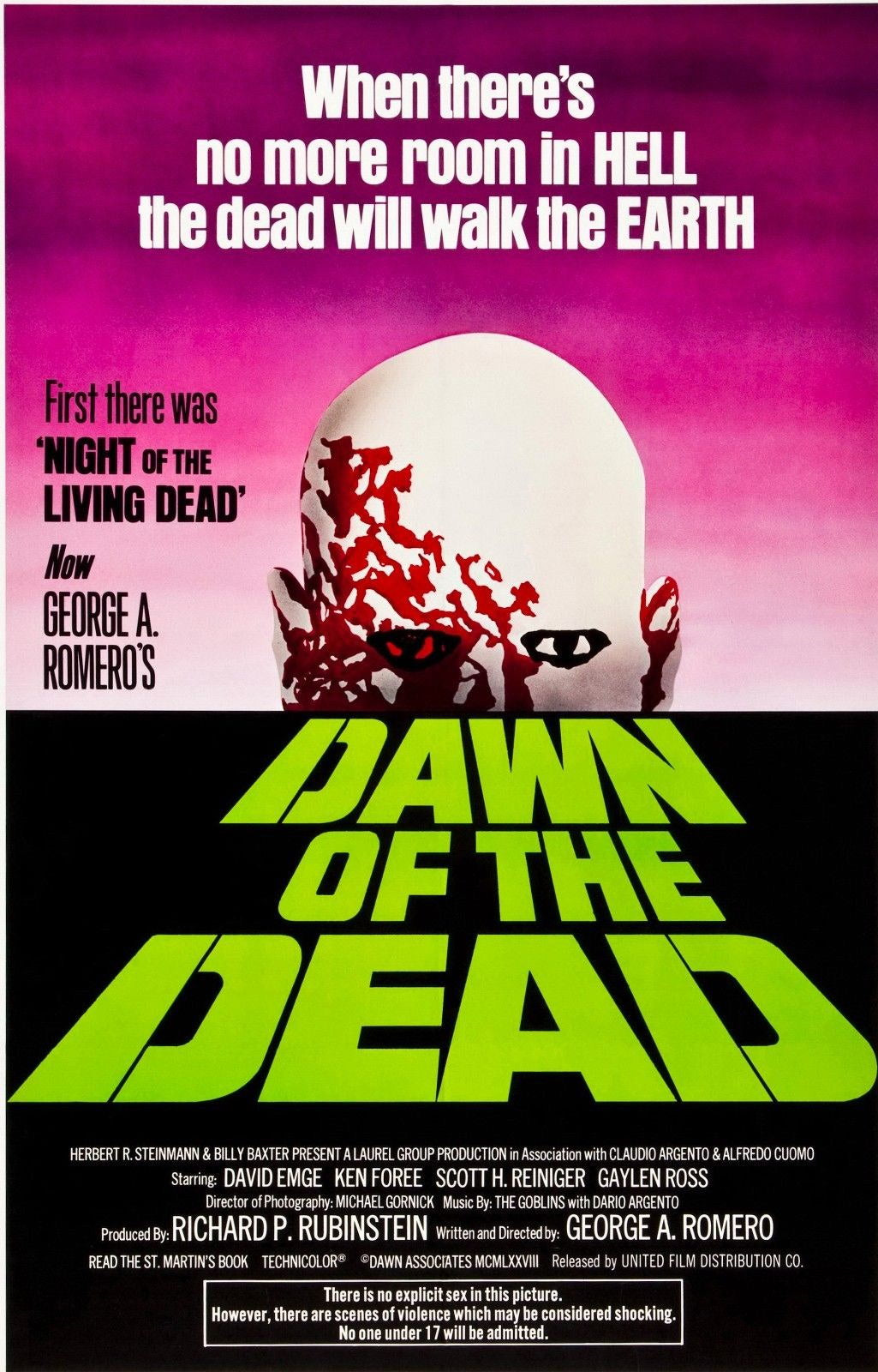 DAWN OF THE DEAD Horror Zombies Film Retro Movie Vintage Wall Poster