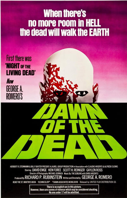 DAWN OF THE DEAD Horror Zombies Film Retro Movie Vintage Wall Poster