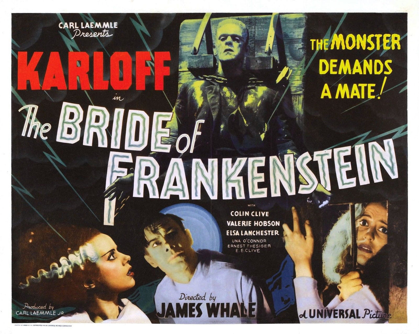 BRIDE OF FRANKENSTEIN Boris Karloff Universal Film Retro Movie Vintage Wall Poster