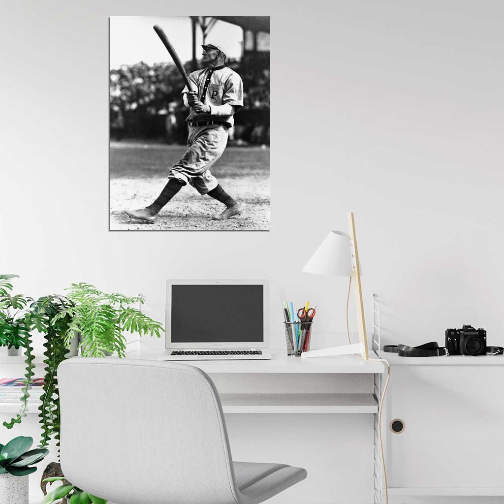 Honus Wagner Vintage Classic Retro BW Baseball Sport Wall Art Print Poster