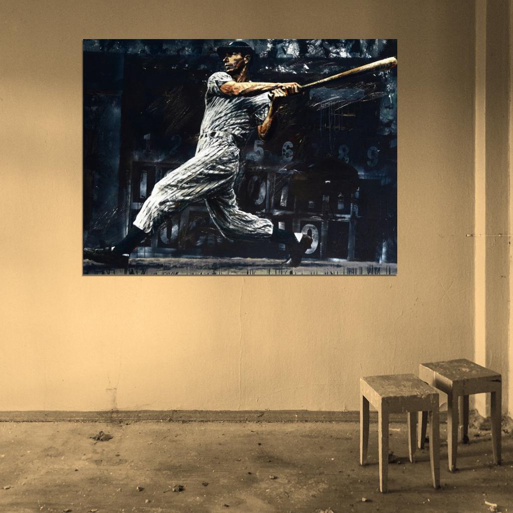 Joe DiMaggio Painting Art Classic Retro Baseball Sport Wall Art Print Poster
