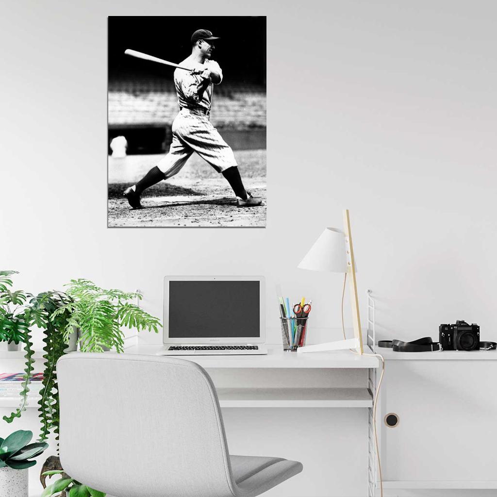 Lou Gehrig Vintage Retro BW Classic Baseball Sport Wall Art Print Poster