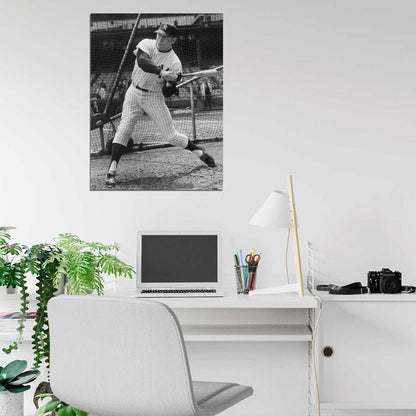 Mickey Mantle Vintage Retro BW Classic Baseball Sport Wall Art Print Poster