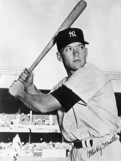 Mickey Mantle Signature Vintage Retro Classic BW Baseball Sport Wall Art Print Poster