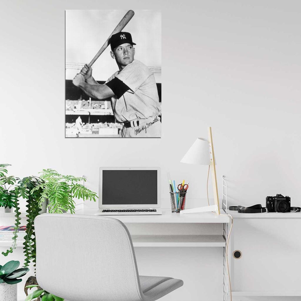 Mickey Mantle Signature Vintage Retro Classic BW Baseball Sport Wall Art Print Poster