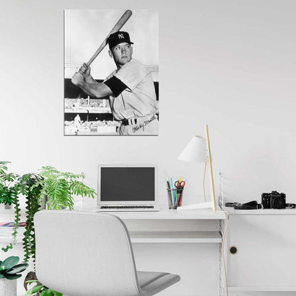 Mickey Mantle Signature Vintage Retro Classic BW Baseball Sport Wall Art Print Poster