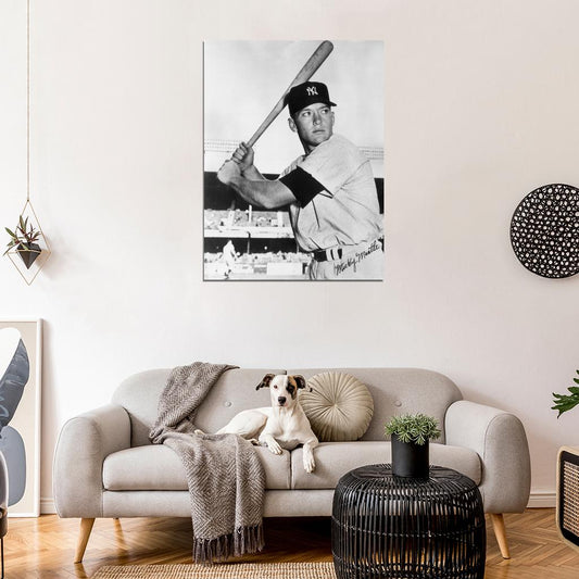 Mickey Mantle Signature Vintage Retro Classic BW Baseball Sport Wall Art Print Poster