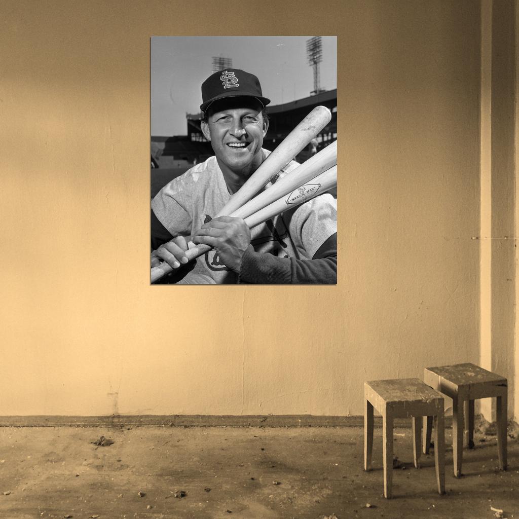 Stan Musial Vintage Retro Classic BW Baseball Sport Wall Art Print Poster