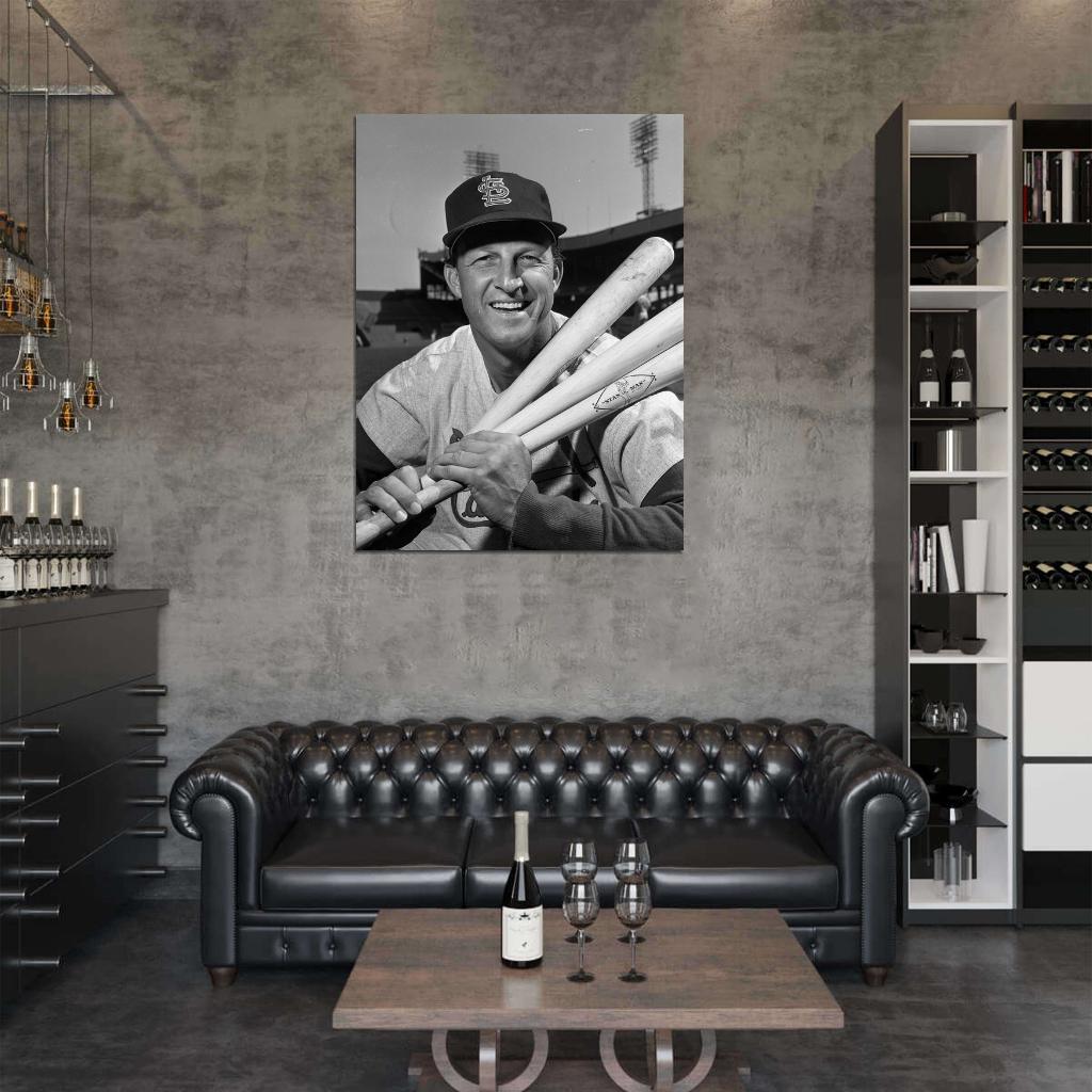 Stan Musial Vintage Retro Classic BW Baseball Sport Wall Art Print Poster