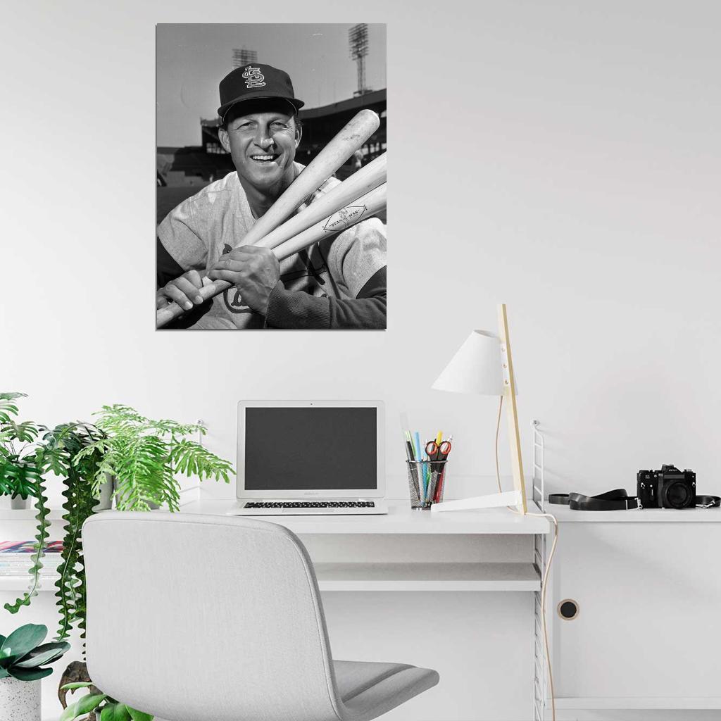 Stan Musial Vintage Retro Classic BW Baseball Sport Wall Art Print Poster
