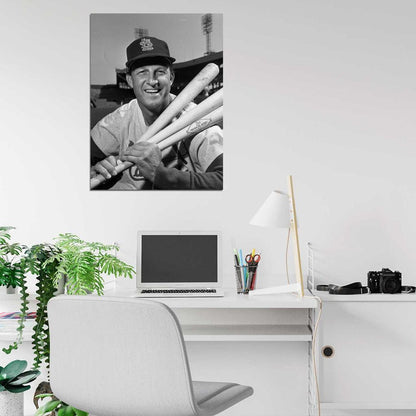Stan Musial Vintage Retro Classic BW Baseball Sport Wall Art Print Poster