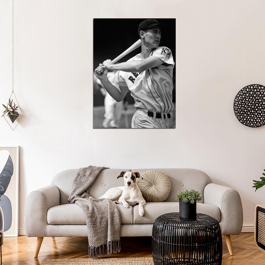 Ted Williams Retro Classic BW Baseball Sport Wall Art Print Poster