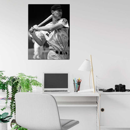 Ted Williams Retro Classic BW Baseball Sport Wall Art Print Poster