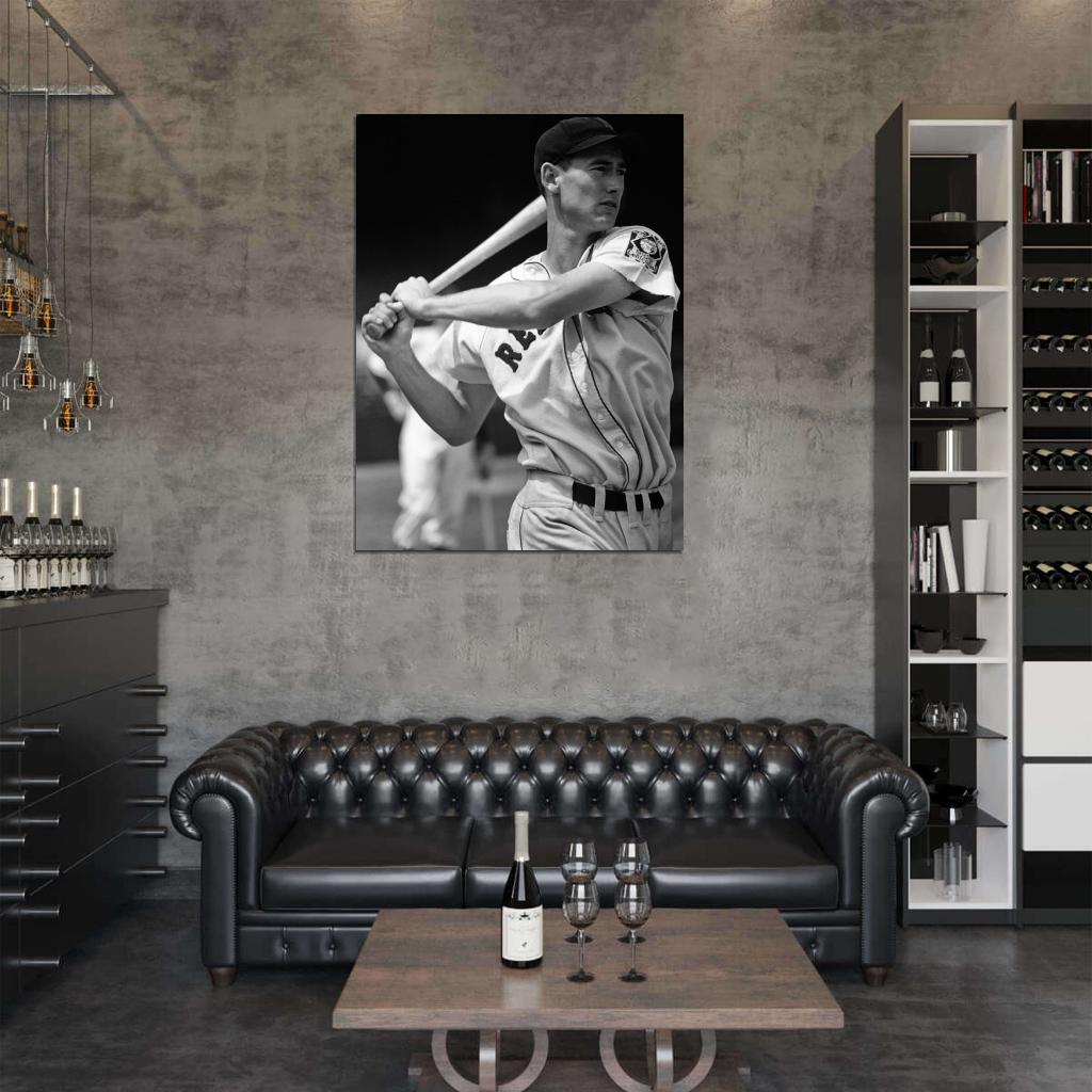 Ted Williams Retro Classic BW Baseball Sport Wall Art Print Poster
