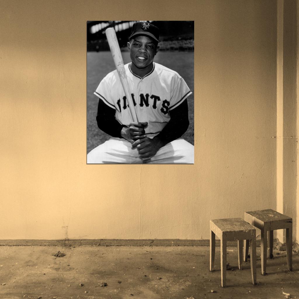 Willie Mays Classic Bw Baseball Sport Wall Art Print Poster