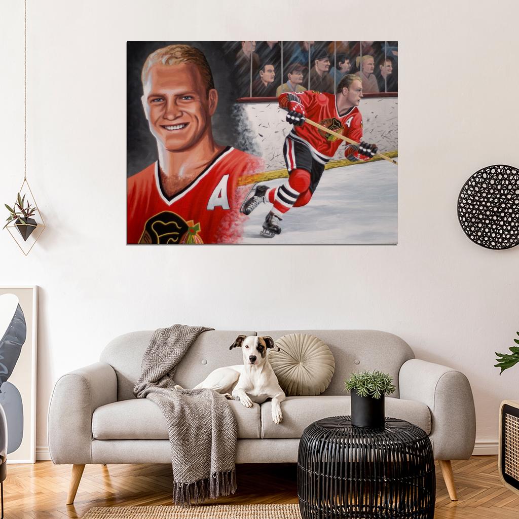 Bobby Hull Painting Art Classic Retro Hockey Sport Wall Art Print Poster