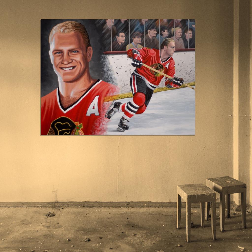 Bobby Hull Painting Art Classic Retro Hockey Sport Wall Art Print Poster