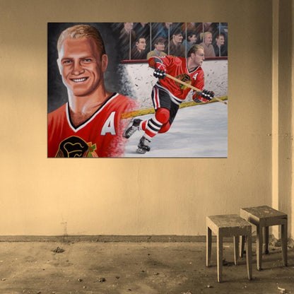 Bobby Hull Painting Art Classic Retro Hockey Sport Wall Art Print Poster
