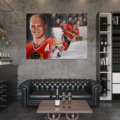 Bobby Hull Painting Art Classic Retro Hockey Sport Wall Art Print Poster