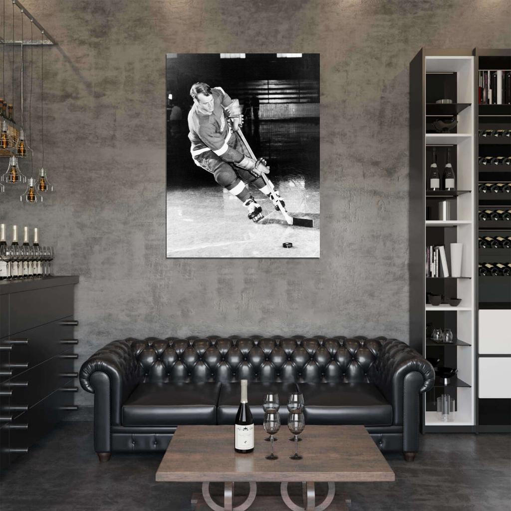 Gordie Howe Classic Retro BW Hockey Sport Wall Art Print Poster