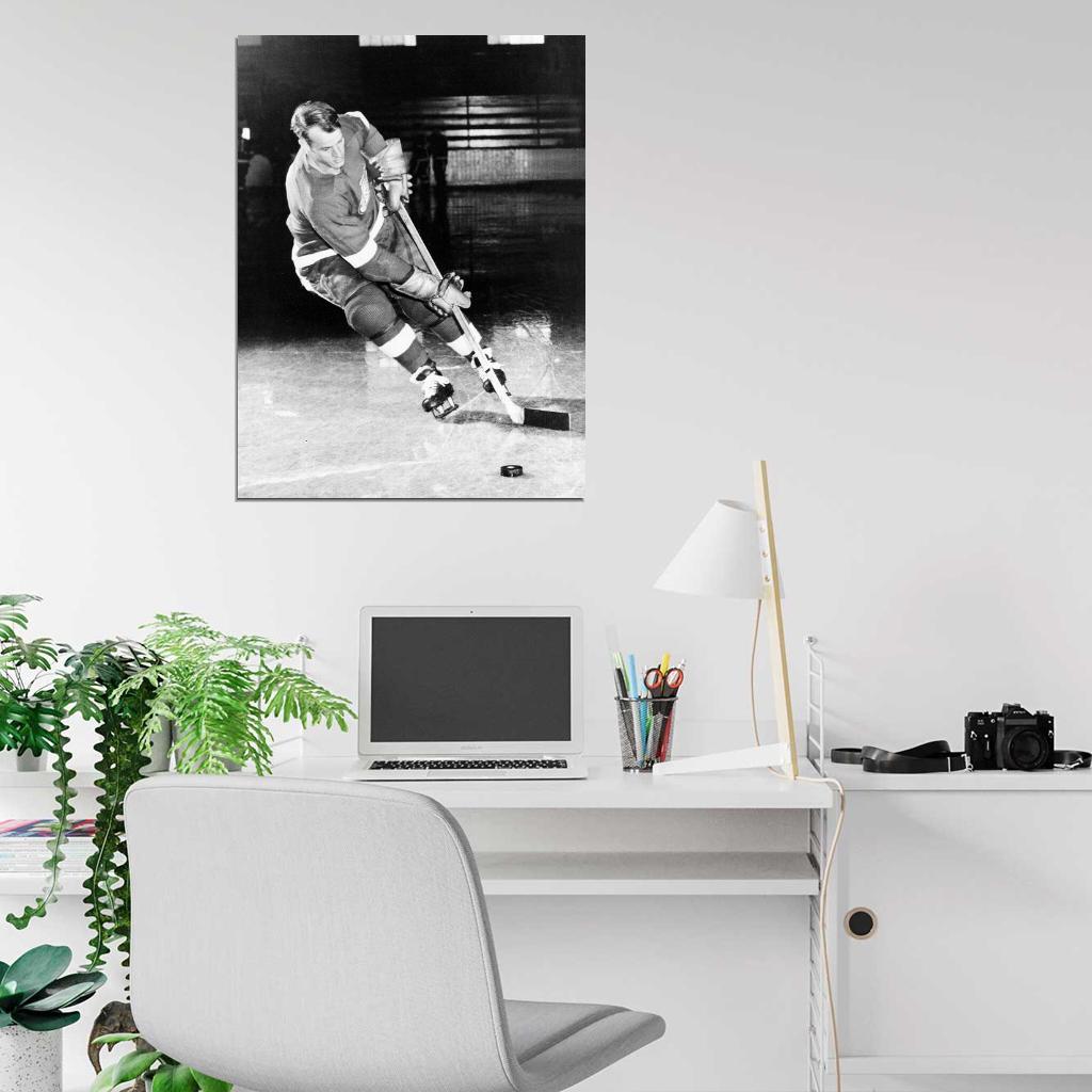 Gordie Howe Classic Retro BW Hockey Sport Wall Art Print Poster