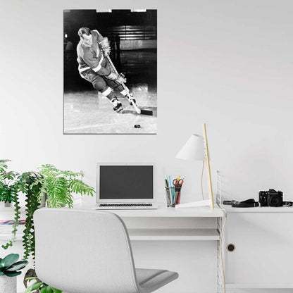 Gordie Howe Classic Retro BW Hockey Sport Wall Art Print Poster