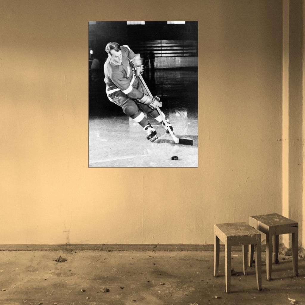 Gordie Howe Classic Retro BW Hockey Sport Wall Art Print Poster