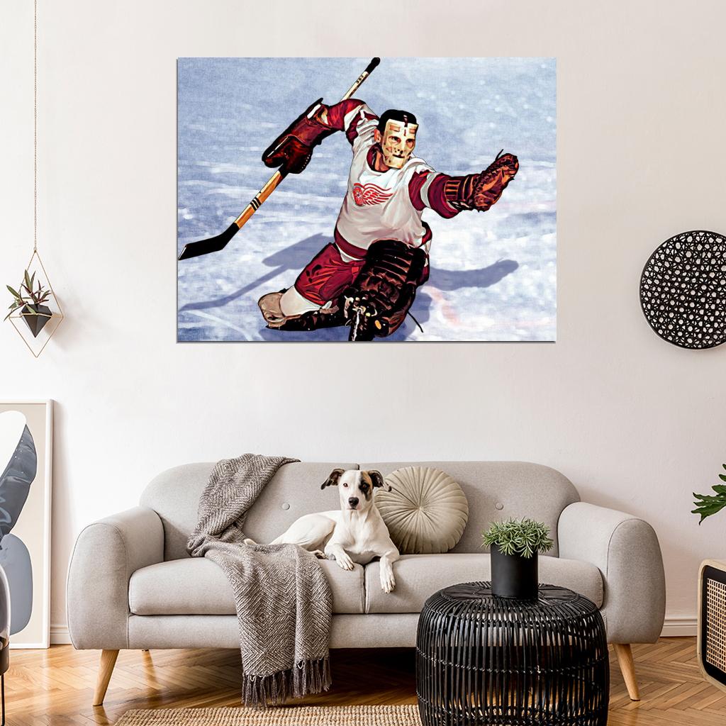 Terry Sawchuk Goaltender Classic Painting Art Hockey Sport Wall Art Print Poster