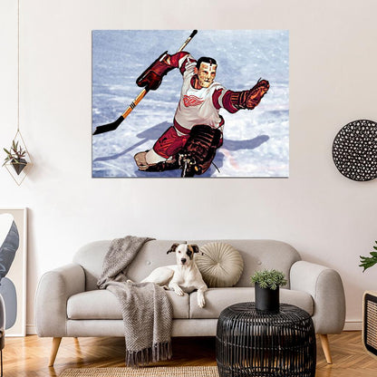 Terry Sawchuk Goaltender Classic Painting Art Hockey Sport Wall Art Print Poster