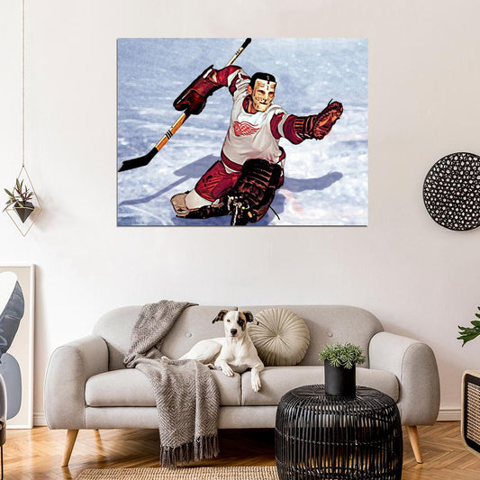 Terry Sawchuk Goaltender Classic Painting Art Hockey Sport Wall Art Print Poster
