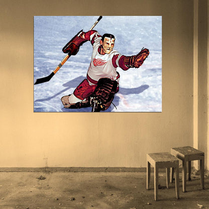 Terry Sawchuk Goaltender Classic Painting Art Hockey Sport Wall Art Print Poster