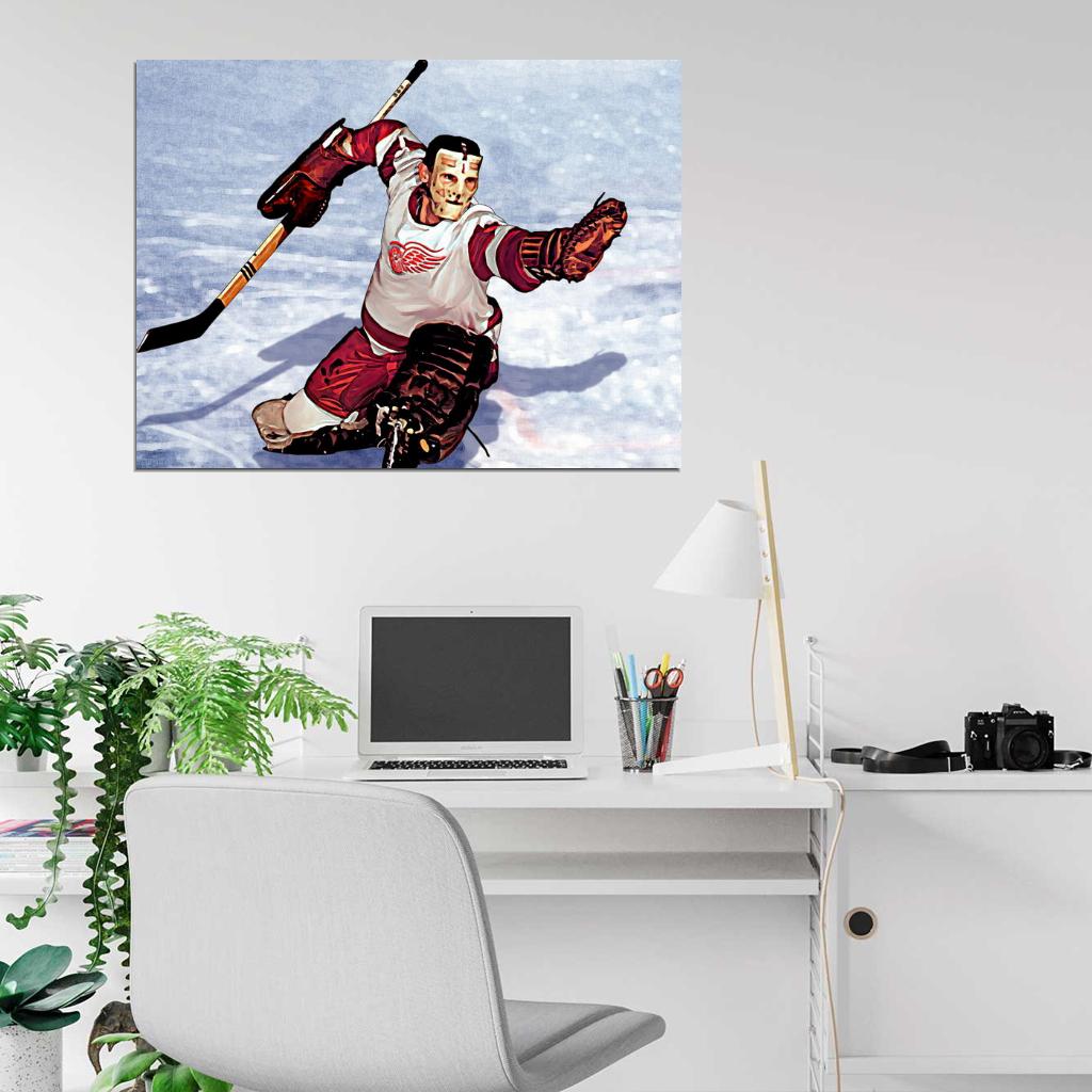 Terry Sawchuk Goaltender Classic Painting Art Hockey Sport Wall Art Print Poster