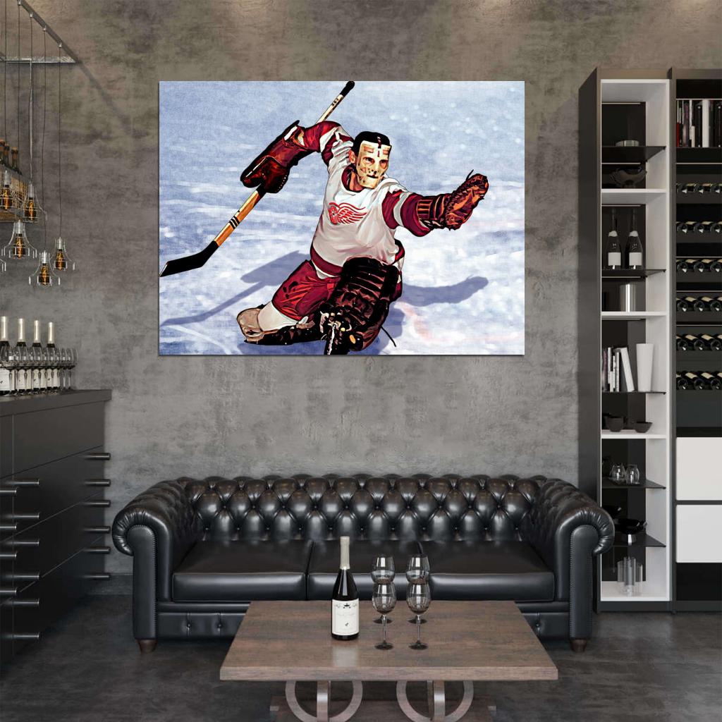 Terry Sawchuk Goaltender Classic Painting Art Hockey Sport Wall Art Print Poster