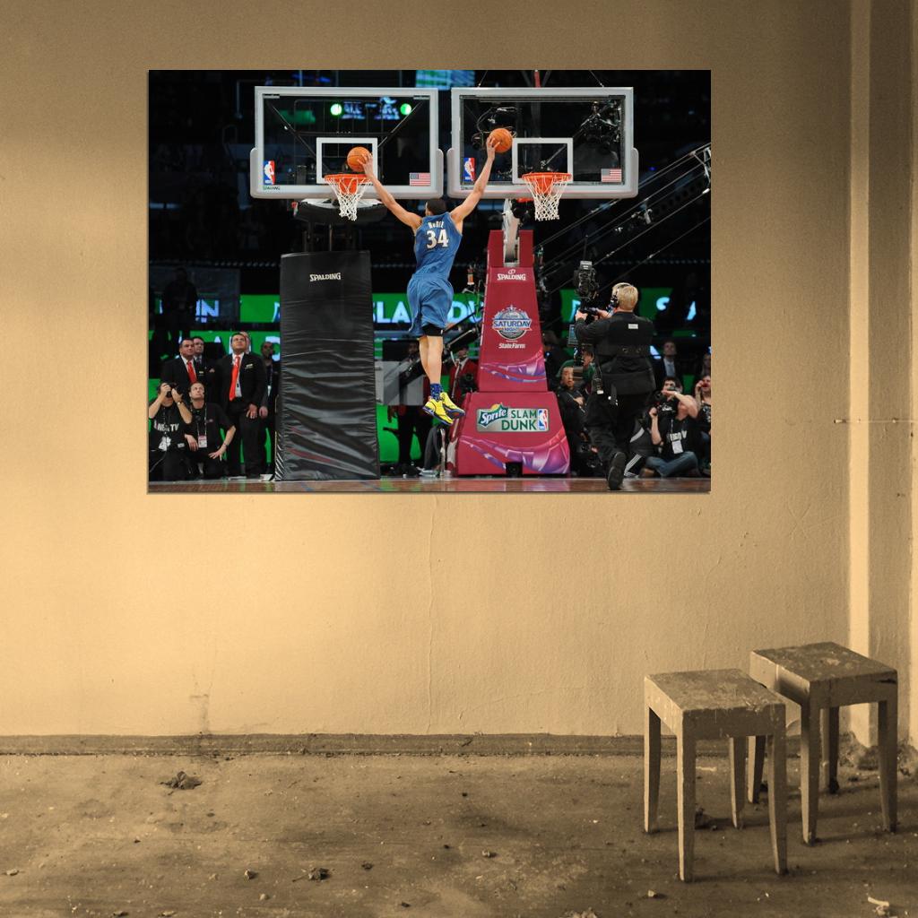 JaVale McGee Slam Dunk Contest Two Rims Basketball Sport Wall Art Print Poster