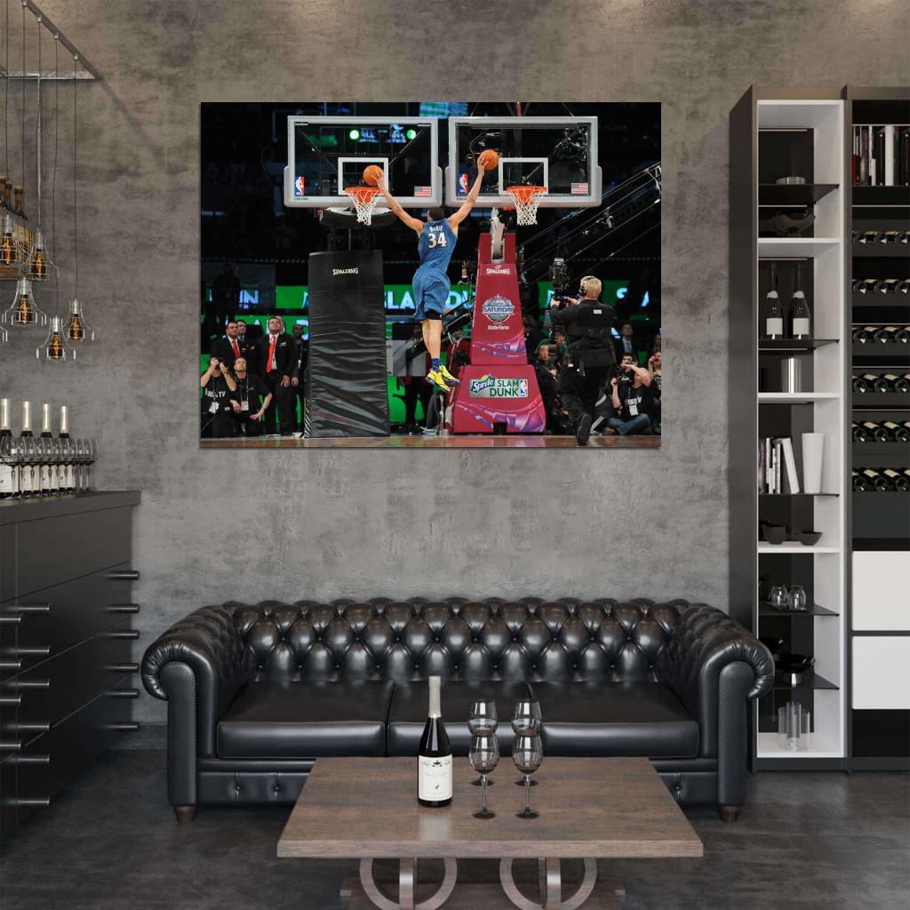 JaVale McGee Slam Dunk Contest Two Rims Basketball Sport Wall Art Print Poster