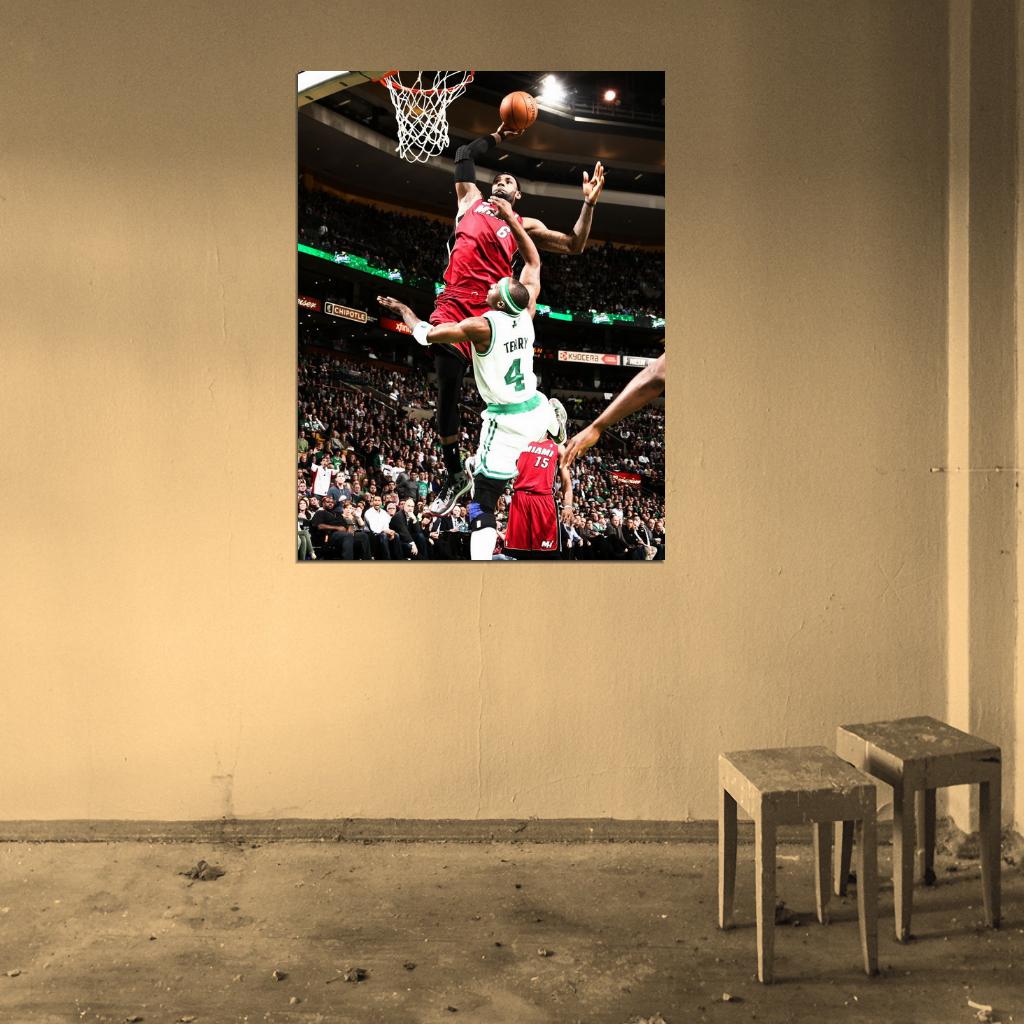 Lebron James Posterizes Jason Terry Dunk Miami Boston Basketball Sport Wall Art Print Poster